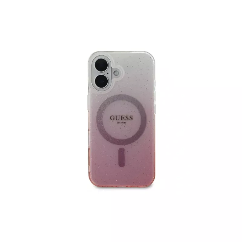 Guess IML Glitter Gradient MagSafe Dėklas, skirtas iPhone 16 (Rožinis)