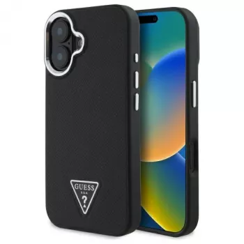 Guess Grained Triangle MagSafe Hard Case, skirta Apple iPhone 16 Plus - juoda
