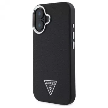 Guess Grained Triangle MagSafe Hard Case, skirta Apple iPhone 16 Plus - juoda