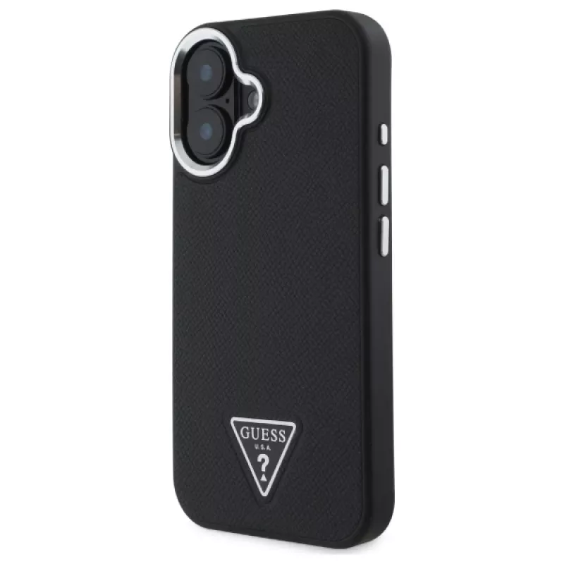 Guess Grained Triangle MagSafe Hard Case, skirta Apple iPhone 16 Plus - juoda