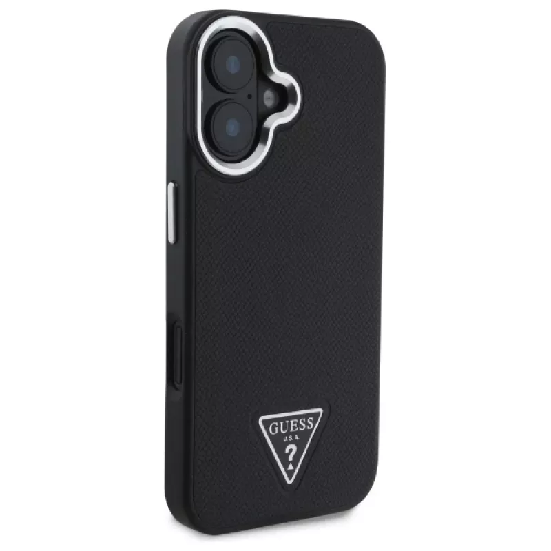 Guess Grained Triangle MagSafe Hard Case, skirta Apple iPhone 16 Plus - juoda