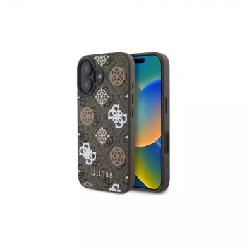 Guess Peony On 4G Background MagSafe Dėklas, skirtas iPhone 16 (Ruda spalva)