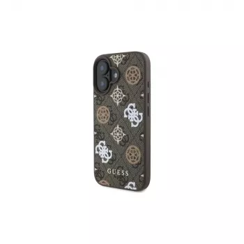 Guess Peony On 4G Background MagSafe Dėklas, skirtas iPhone 16 (Ruda spalva)