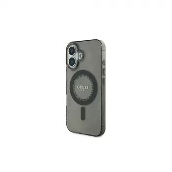 Guess IML Rhinestones MagSafe Dėklas, skirtas iPhone 16 Plus (Juodas)