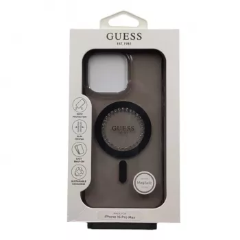 Guess IML Rhinestones MagSafe Dėklas, skirtas iPhone 16 Pro Max (Juodas)