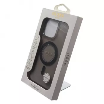 Guess IML Rhinestones MagSafe Dėklas, skirtas iPhone 16 Pro Max (Juodas)