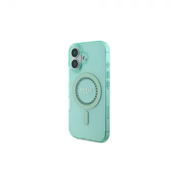 Guess IML Rhinestones MagSafe Dėklas, skirtas iPhone 16 Plus (Žalias)