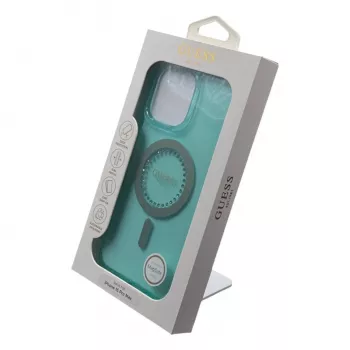Guess IML Rhinestones MagSafe Dėklas, skirtas iPhone 16 Pro Max (Žalias)