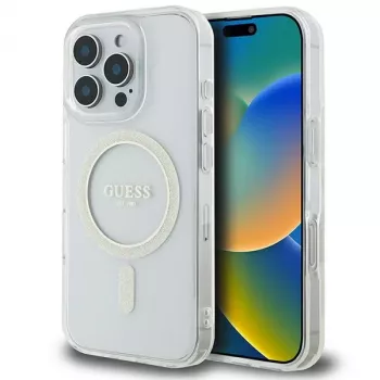 Guess Glitter Circle MagSafe Hard Case, skirta Apple iPhone 16 Pro Max (6,9 inch) - permatomas