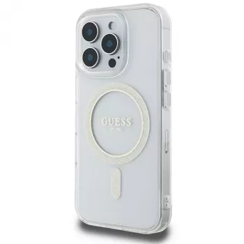 Guess Glitter Circle MagSafe Hard Case, skirta Apple iPhone 16 Pro Max (6,9 inch) - permatomas