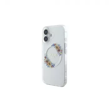 Guess GUHMP16MHFWFCT iPhone 16 Plus 6,7 inch Transparent Hardcase IML Flowers Wreath MagSafe