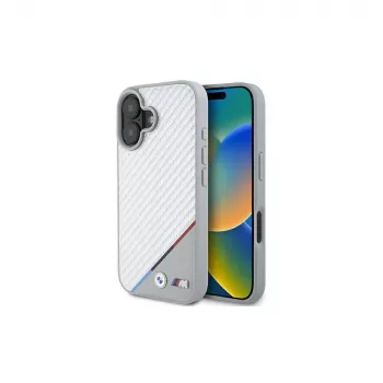 BMW M Carbon Tricolor Line Hardcase, skirta iPhone 16 6,1 inch - Pilka (MagSafe)
