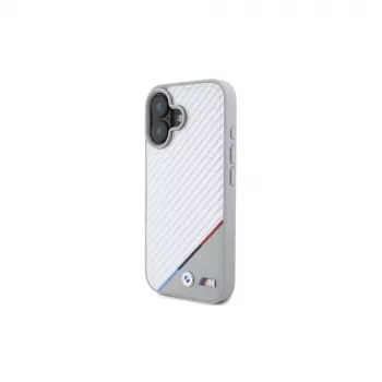 BMW M Carbon Tricolor Line Hardcase, skirta iPhone 16 6,1 inch - Pilka (MagSafe)