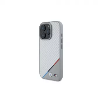 BMW M Carbon Tricolor Line kietas dėklas, skirtas iPhone 16 Pro 6,3 inch pilkas MagSafe