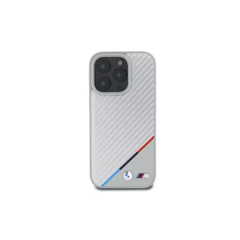 BMW M Carbon Tricolor Line kietas dėklas, skirtas iPhone 16 Pro 6,3 inch pilkas MagSafe