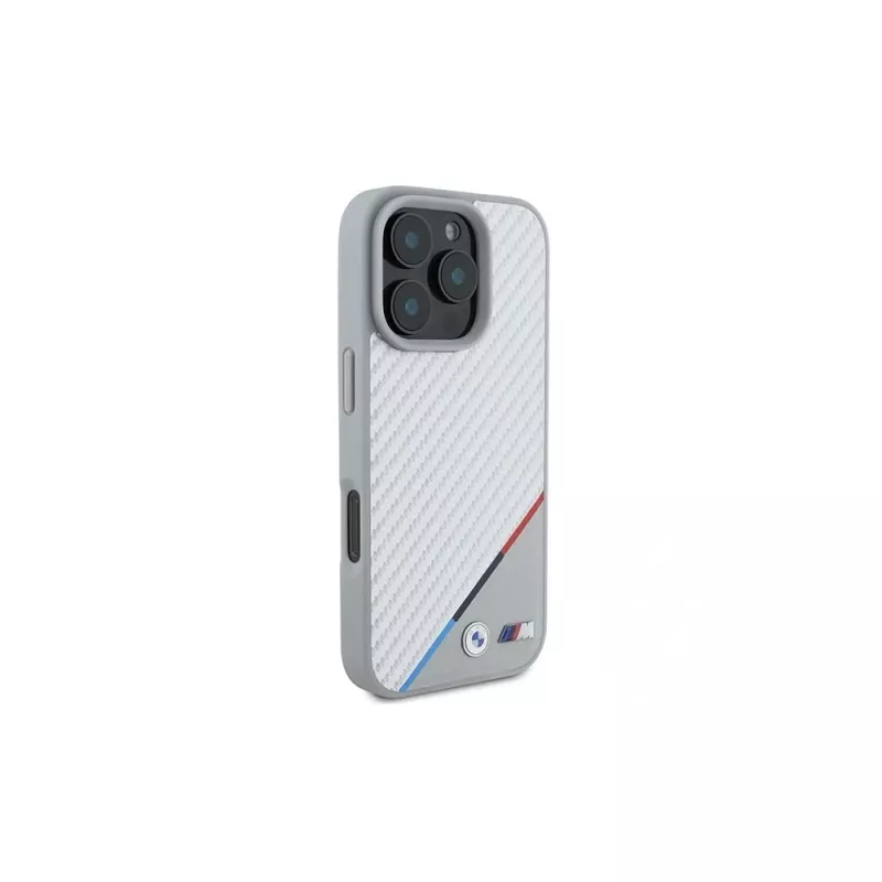 BMW M Carbon Tricolor Line kietas dėklas, skirtas iPhone 16 Pro 6,3 inch pilkas MagSafe