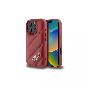 Karl Lagerfeld Quilted Signature Case, skirtas Apple iPhone 16 Pro (Raudona)