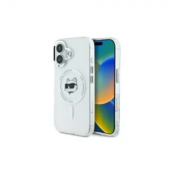 Karl Lagerfeld KLHMP16SHLSCHH iPhone 16 6,1 colio White Hardcase IML Metal Choupette Head MagSafe