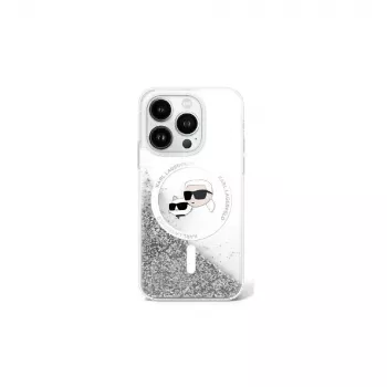 Karl Lagerfeld Liquid Glitter Karl & Choupette Head MagSafe Case for iPhone 16 (Transparent)