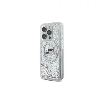 Karl Lagerfeld Liquid Glitter Karl & Choupette Head MagSafe Case, skirtas Apple iPhone 16 Pro