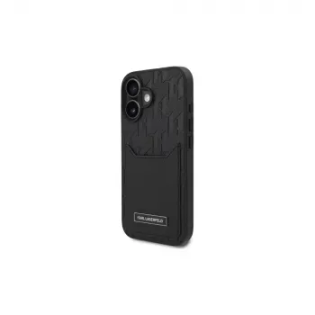 Karl Lagerfeld iPhone 16 6.1 Hard Case with Card Slots Monogram Black