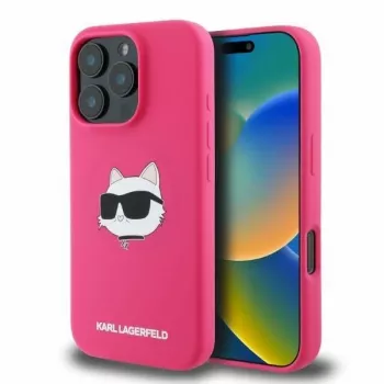 Karl Lagerfeld KLHMP16XSCHPPLF iPhone 16 Pro Max 6,9 inch Fuschia Hardcase Silicone Choupette Head Print MagSafe