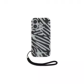 Karl Lagerfeld IML Zebra Pattern & Cord Back Cover, skirtas Apple iPhone 16 - Juoda