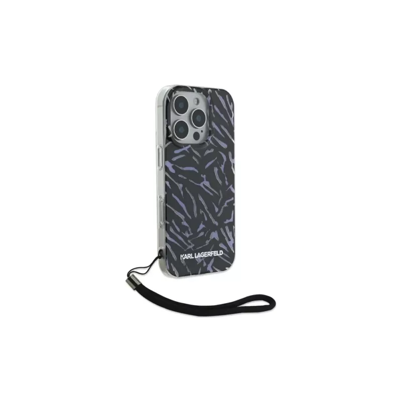 Karl Lagerfeld Zebra With Cord Case for iPhone 16 Pro, Violetinė