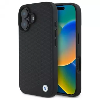 BMW BMHMP16S23RDDK iPhone 16 6,1 inch Black Hardcase Sign Leather Diamond Metal Logo MagSafe