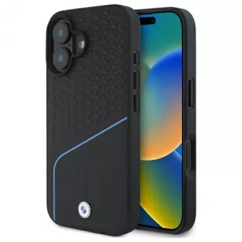 BMW Sign Leather Textured And Line MagSafe Hard Case for Apple iPhone 16 6,1 inch - Black