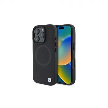 BMW BMHMP16L23RTPK iPhone 16 Pro 6.3 Black Hardcase Sign Leather Half Textured And Circle MagSafe
