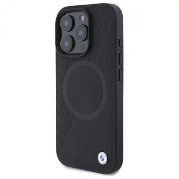 BMW Sign Leather Half Textured Hard Case su Circle MagSafe, skirta Apple iPhone 16 Pro Max 6,9 inch juoda