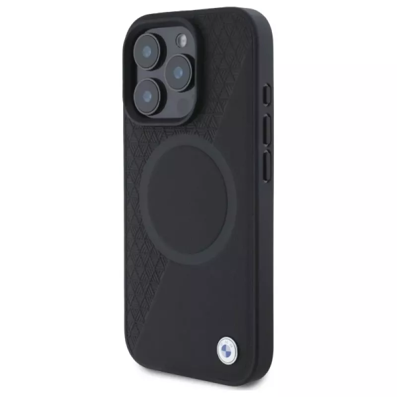 BMW Sign Leather Half Textured Hard Case su Circle MagSafe, skirta Apple iPhone 16 Pro Max 6,9 inch juoda
