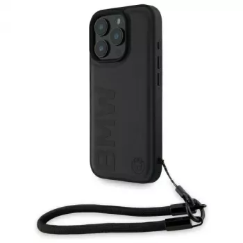 BMW Signature Leather Wordmark Cord Hardcase, skirta Apple iPhone 16 Pro 6,3 colio – Juoda
