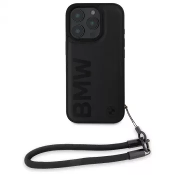 BMW Signature Leather Wordmark Cord Hardcase, skirta Apple iPhone 16 Pro 6,3 colio – Juoda