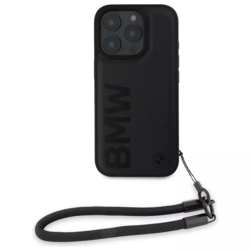 BMW Signature Leather Wordmark Cord Hardcase, skirta Apple iPhone 16 Pro 6,3 colio – Juoda