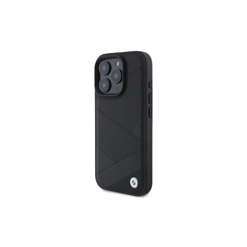 BMW Sign Leather Crossing Lines Pattern Hard Case, skirta Apple iPhone 16 Pro 6,3 colio, juoda