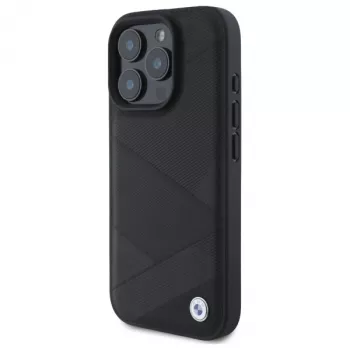 BMW BMHCP16X23RCGPK iPhone 16 Pro Max 6,9 inch Black Hardcase Sign Leather Crossing Lines Pattern