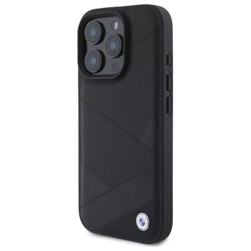 BMW BMHCP16X23RCGPK iPhone 16 Pro Max 6,9 inch Black Hardcase Sign Leather Crossing Lines Pattern