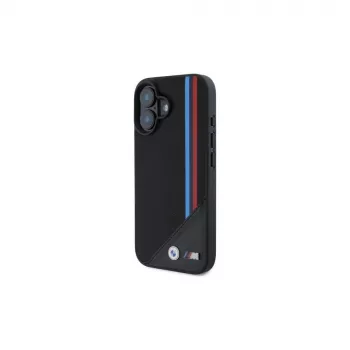BMW M Meshed Tricolor Stripes MagSafe Hard Case iPhone 16 6,1 inch juoda
