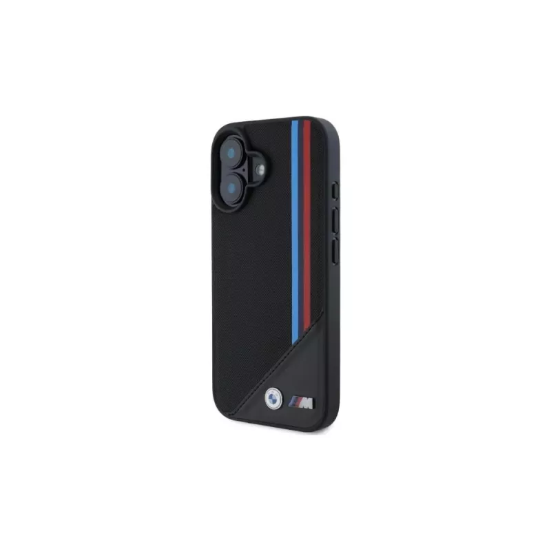 BMW M Meshed Tricolor Stripes MagSafe Hard Case iPhone 16 6,1 inch juoda
