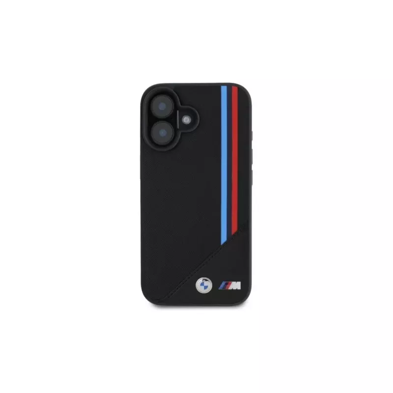 BMW M Meshed Tricolor Stripes MagSafe Hard Case iPhone 16 6,1 inch juoda