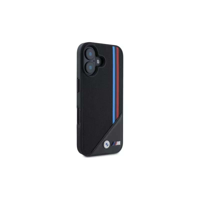 BMW M Meshed Tricolor Stripes MagSafe Hard Case iPhone 16 6,1 inch juoda