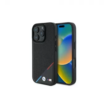 BMW M Perforated Tricolor Line Hardcase for iPhone 16 Pro 6,3 inch - Black MagSafe