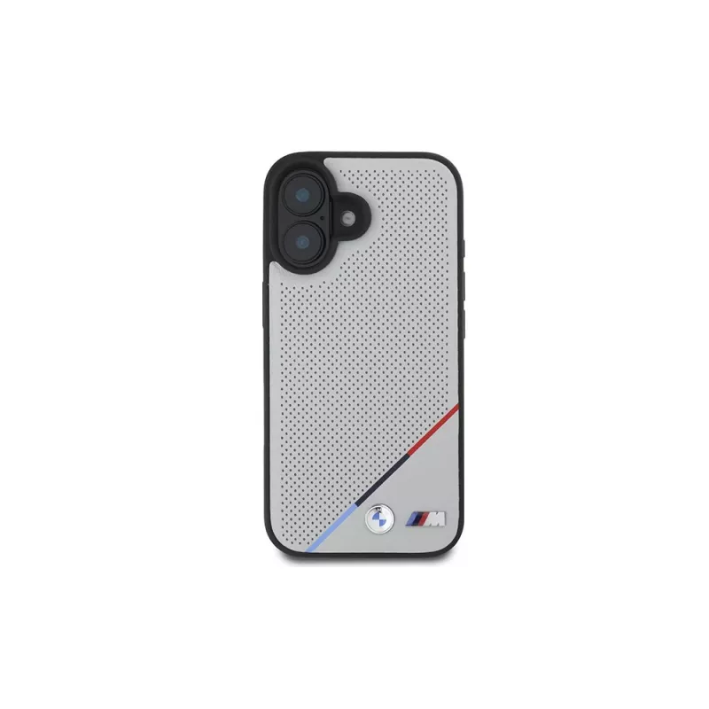 BMW M Perforated Tricolor Line MagSafe kietas dėklas, skirtas Apple iPhone 16 6,1 inch - Pilka