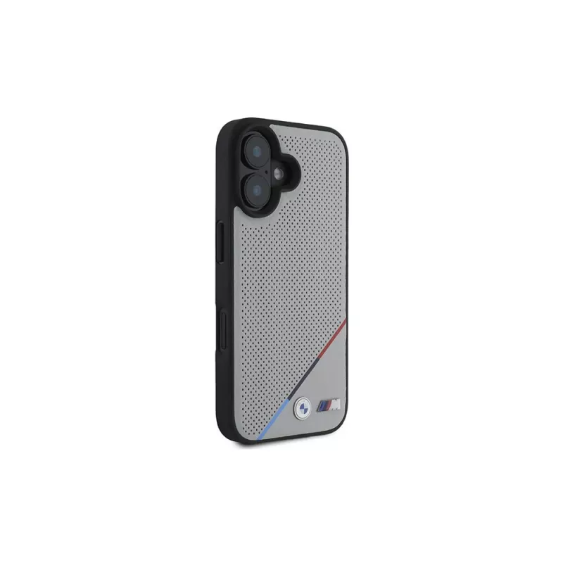 BMW M Perforated Tricolor Line MagSafe kietas dėklas, skirtas Apple iPhone 16 6,1 inch - Pilka