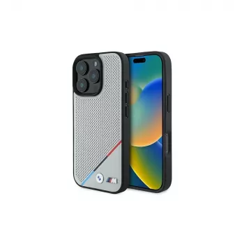 BMW M Perforated Tricolor Line Hardcase, skirta Apple iPhone 16 Pro 6,3 colio, pilka, MagSafe