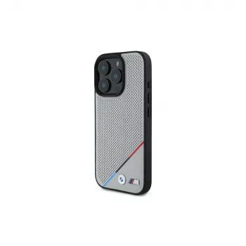 BMW M Perforated Tricolor Line Hardcase, skirta Apple iPhone 16 Pro 6,3 colio, pilka, MagSafe