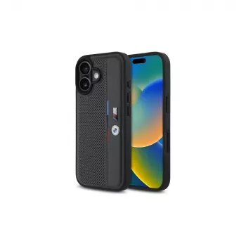 BMW BMHCP16S23PUPVA iPhone 16 6.1 Anthracite Hardcase M Perforated Tricolor Detail Line