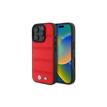 BMW M Collection Perforated and Stitched Line Hardcase, skirta Apple iPhone 16 Pro 6,3 colio, raudona, MagSafe